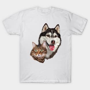 Cat and husky T-Shirt